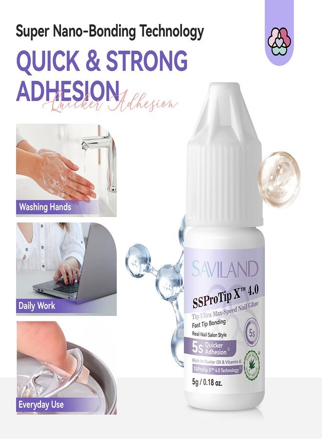 SAVILAND Nail Glue for Acrylic Nails Press On: 5S Fast-Drying Nail Glue Strong 0.18 Oz. Nail Tip Glue Extra Strength Nail Glue Castor Oil Vitamin E Hypoallergenic Nail Glue for Nail Tips No Cure Salon - Image 5